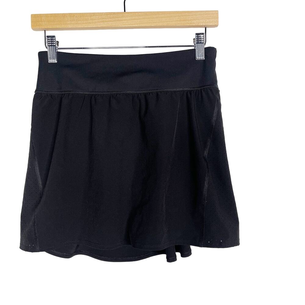 Spanx Medium M Black Booty Boost 14" Skort Perforated Woven Short Liner Ruffled
